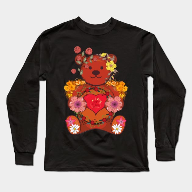 A Bear And The Vintage Flowers suitable for tshirt sweatshirt sweaters and hoodies for man women and kids Long Sleeve T-Shirt by KILY-Tshirt